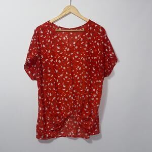 SHEIN Red and white floral knot blouse women’s size XXL